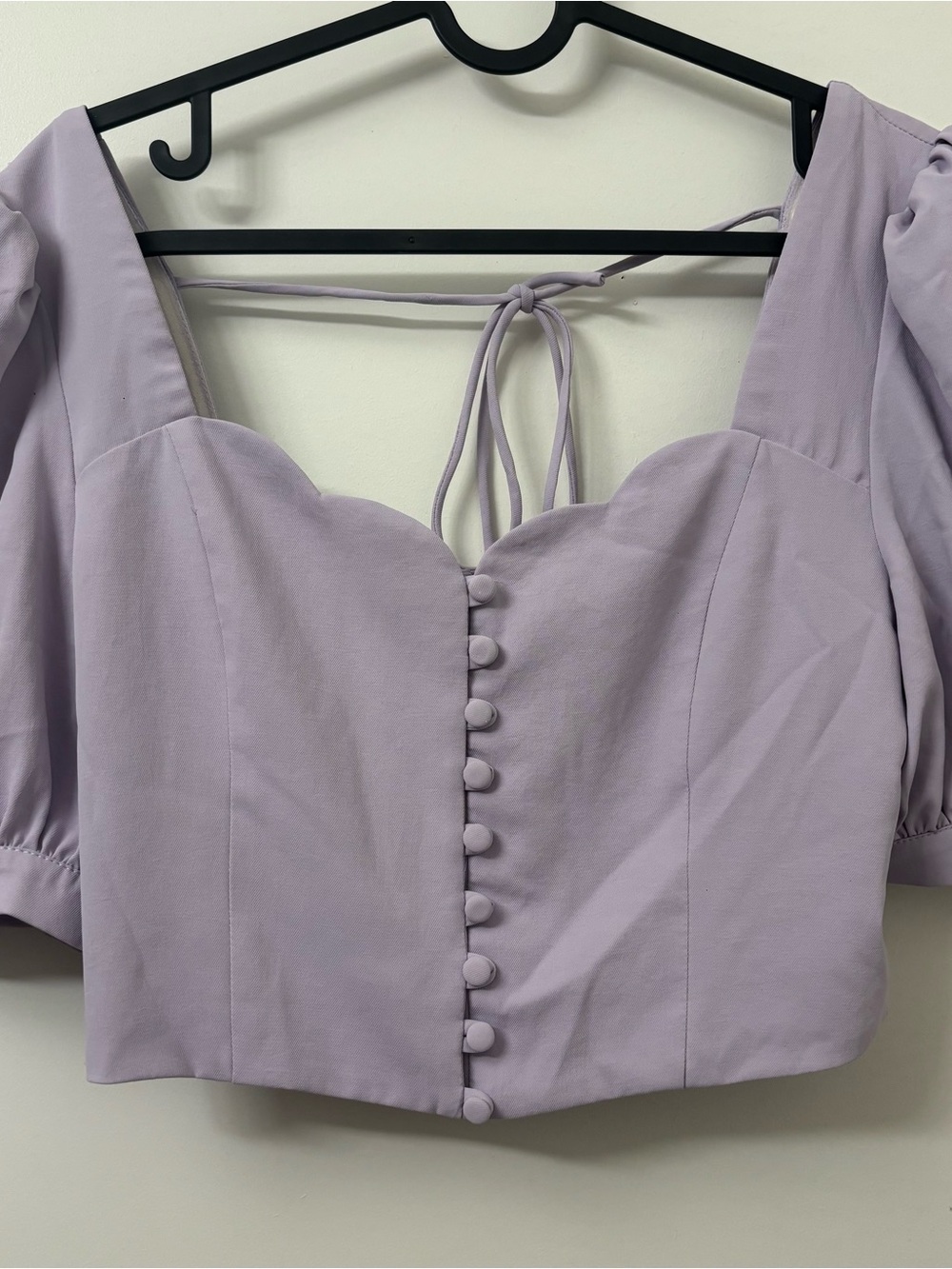 Sweetheart Puff Sleeve Crop Top in Lilac